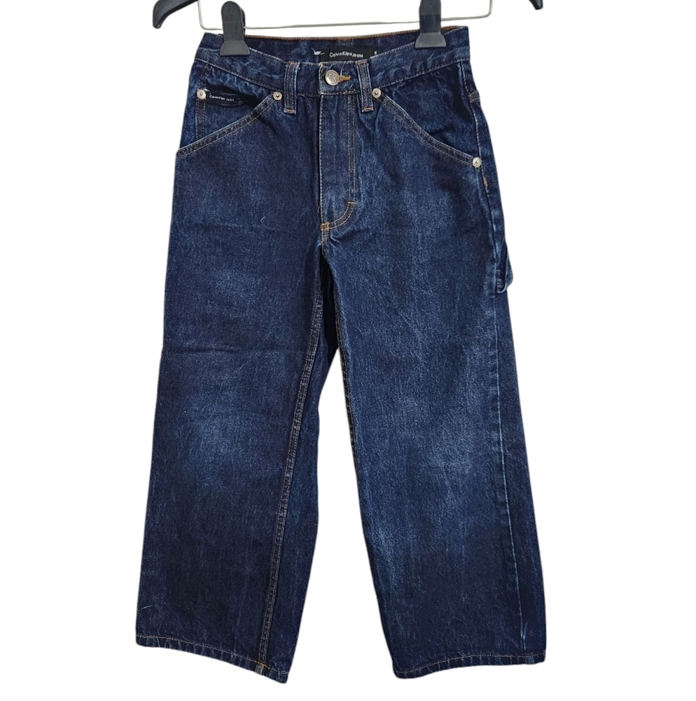 Calvin Klein Jeans Straight Leg Denim Jeans Utility Pockets Kids 10 Dark Wash